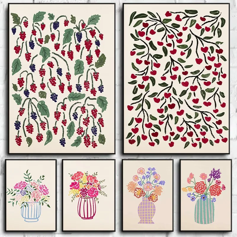 Florist Supply Vases - フレームなしのキャンバス絵画、ミニマリストな静物画、抽象的な植物モチーフの花のポスター、趣のある花瓶のキャンバス絵画、壁掛け