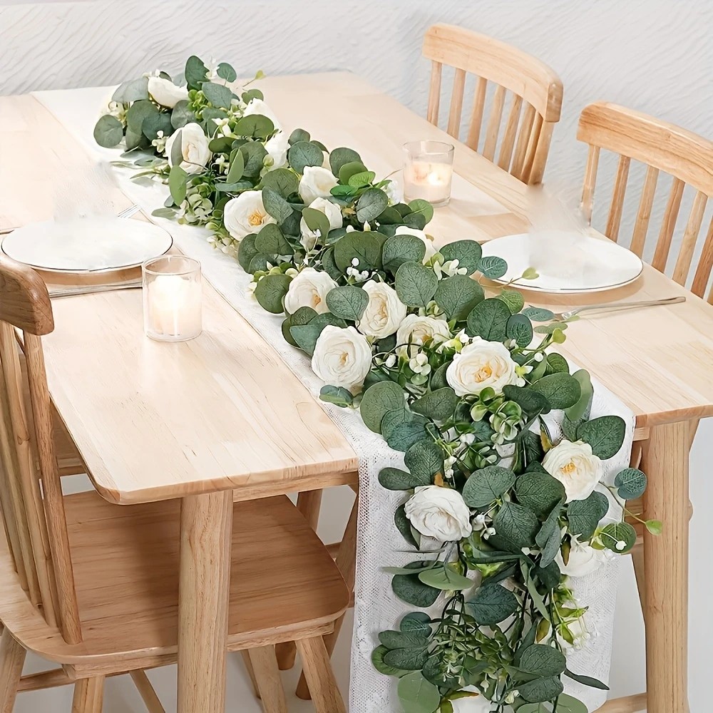 70インチのユーカリとバラのガーランド - 家庭用装飾、結婚 - Eucalyptus Preserved のレビューと価格